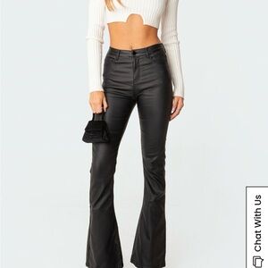 NWT Edikted Black Faux Leather Flare Pants small